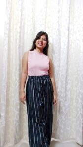 striped palazzo pants pink high neck top in the blog How To Style Striped Palazzo Pants | 4 Striped Palazzo Pants Outfits