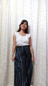 striped palazzo pants white cotton top in the blog How To Style Striped Palazzo Pants | 4 Striped Palazzo Pants Outfits